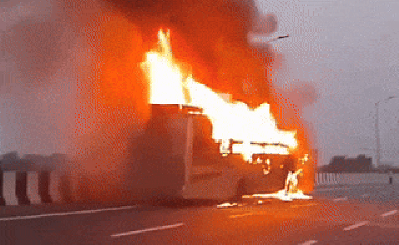 BUS CAUGHT FIRE
