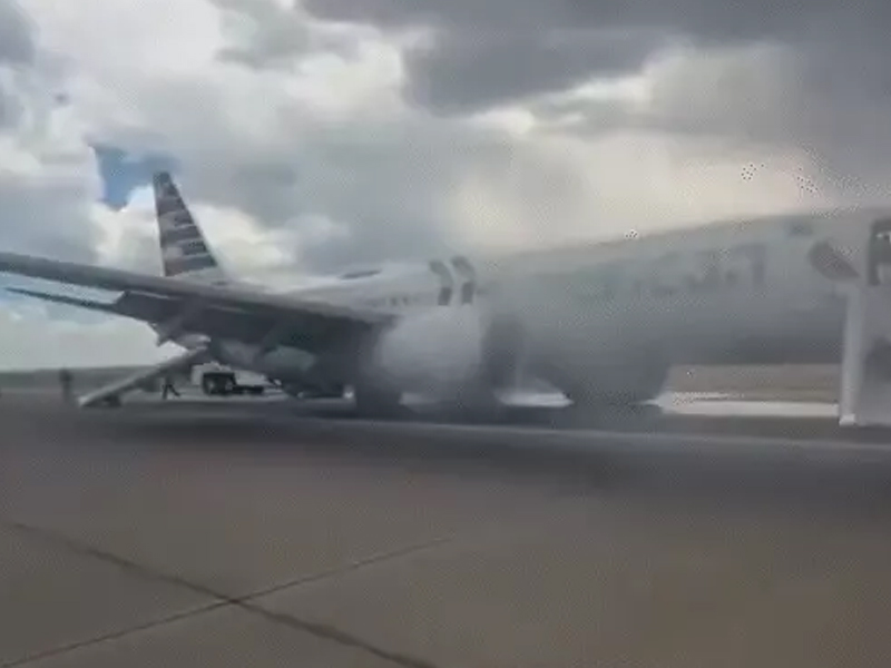 PLANE ENGINE CATCHES FIRE IN AMERICA